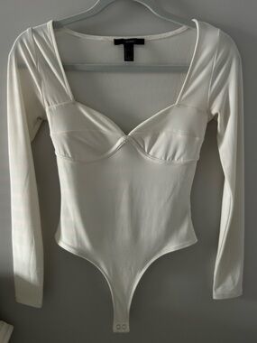 Forever 21 Cream Long Sleeve Bodysuit